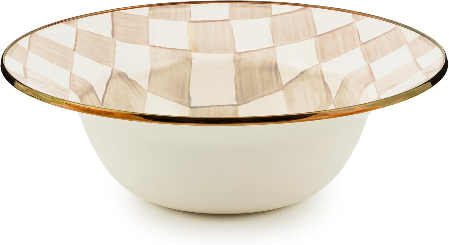 MACKENZIE-CHILDS Enamel Serving Bowl, Enamel Serveware Bowl, 12 Inches, Brown-and-White Mocha Check