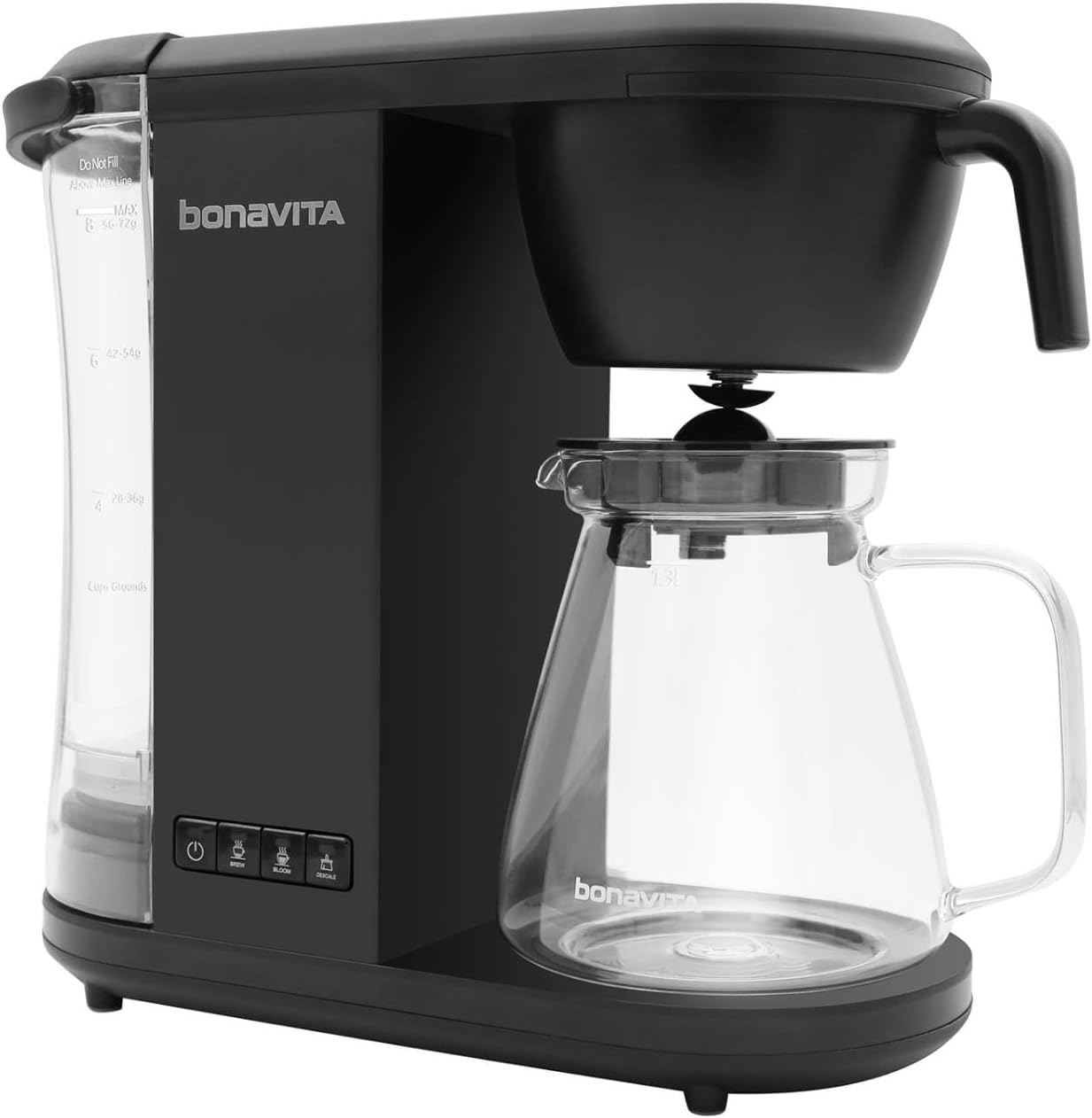 Bonavita Enthusiast 8 Cup Drip Coffee Brewer, Pour Over, SCA Certified Coffee Machine with Glass Carafe, Stainless Steel Panel, Removable Reservoir, Matte Black