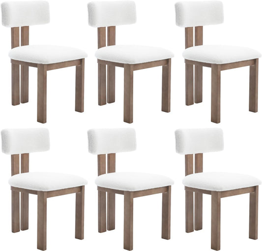 chairus Dining Chairs Set of 6 Faux Fur Diner Chairs Wood Chairs for Kitchen and Dining Room, White