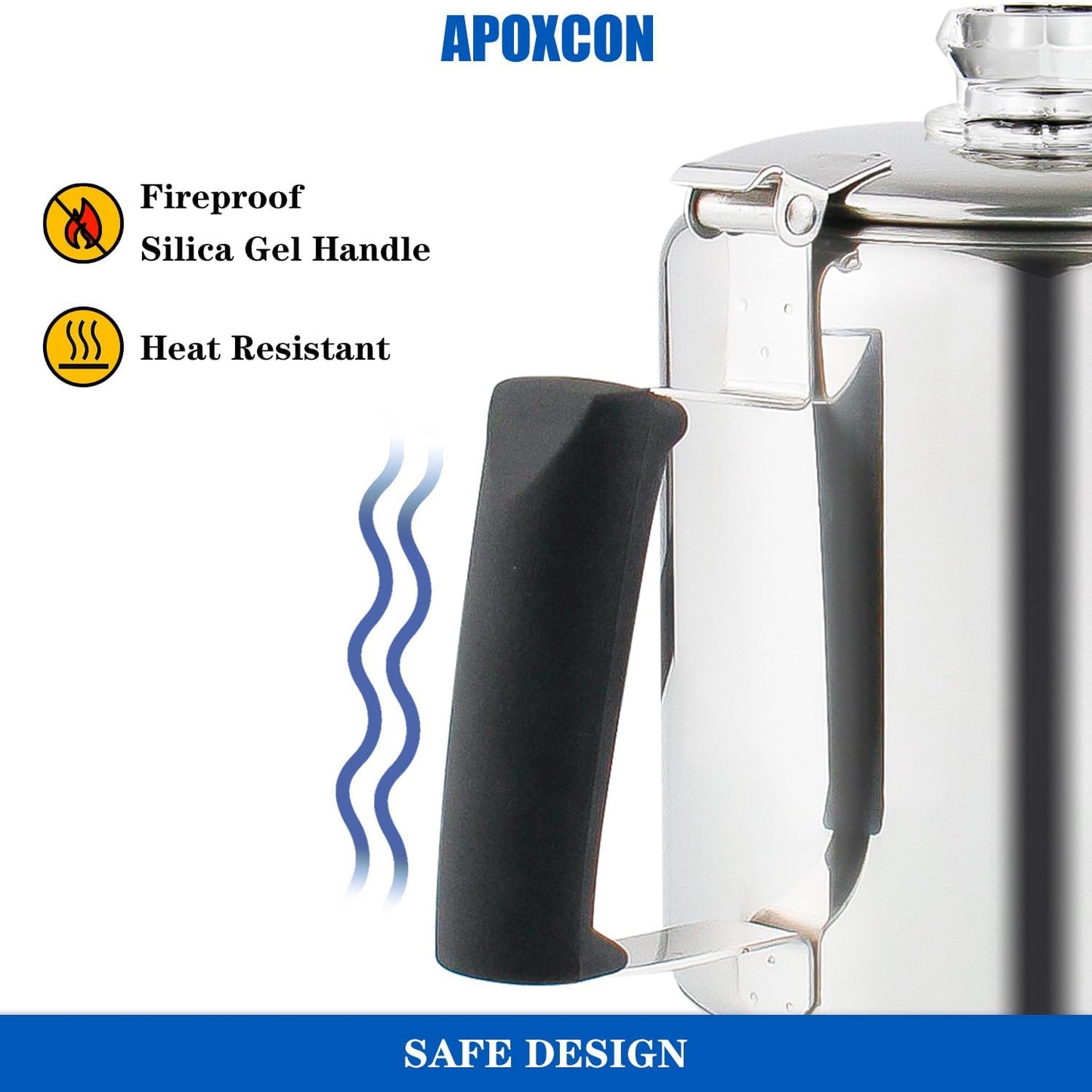 Multi Use Percolator Coffee Pot Stainless Steel Stove Top Coffee Maker with Two Tough Borosilicate Glass Knob Silica Handle Camping Coffee Pot Using on Campfire Stove & Induction Cooker Silver 6 Cup