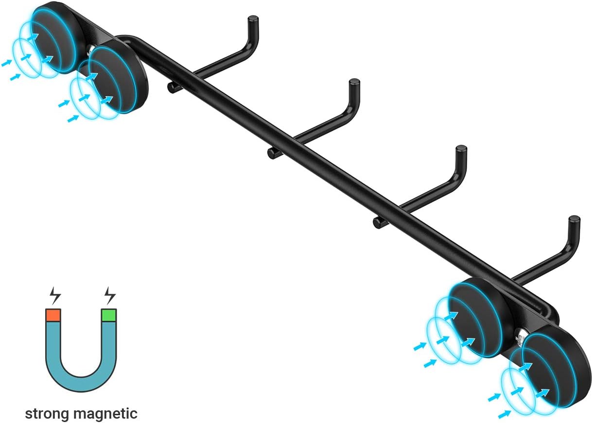 Skyflame Magnetic BBQ Tool Rack - Universal Metal Fridge Organizer Grill Cutlery Holder Towel Hanger - 4 Hooks Storage for Hanging Kitchen Utensils Smoker Tools & Other Accessories, 12" Long