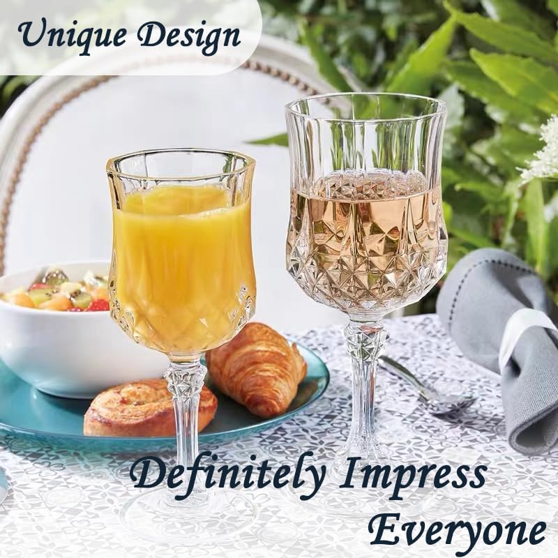 Plastic Wine Glasses，Plastic Goblets Vintage Style Cordial Drinking Glasses for Wedding Reception, Grand Event Party Supplies (12, transparent)