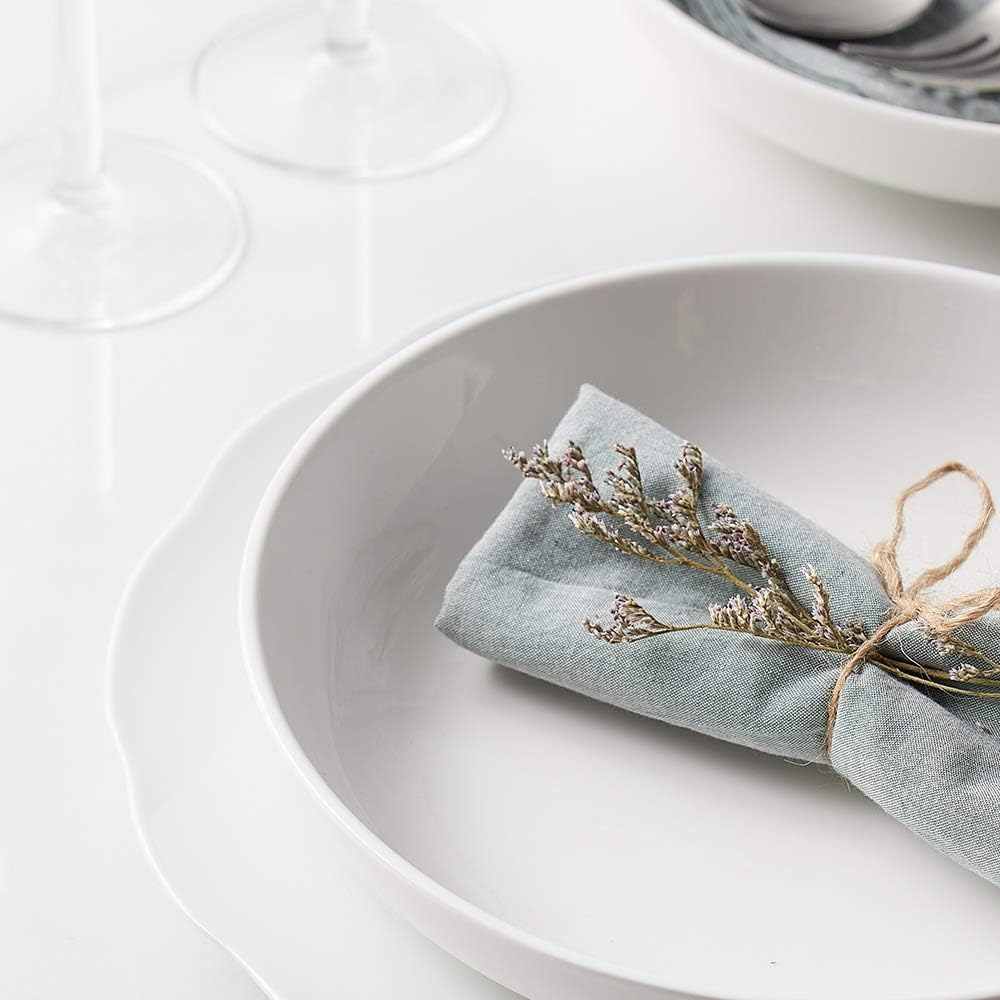 Y YHY Pasta Bowls 32oz, Ceramic Large Salad Serving Bowls, White Pasta Bowls Set, Shallow Soup Bowl Set of 4, Microwave & Dishwasher Safe