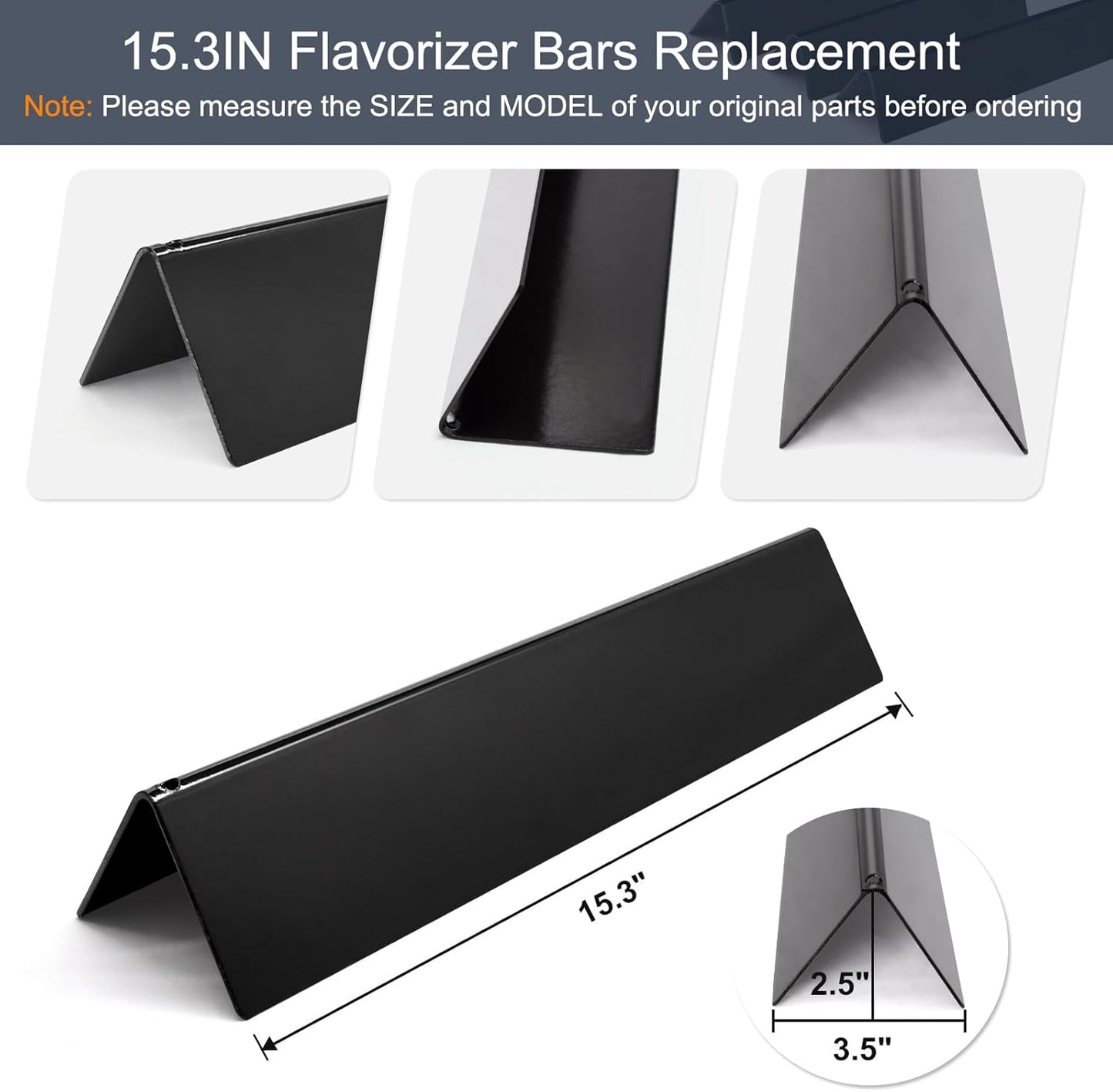 15.3" 7635 Porcelain-Enameled Flavorizer Bars for Spirit 200 Series Gas Grills, Spirit E210, S210, E220, S220 with Front Control Knobs, Set of 3 Heat Plates Flavorizer Bars Replacement for Weber 7635