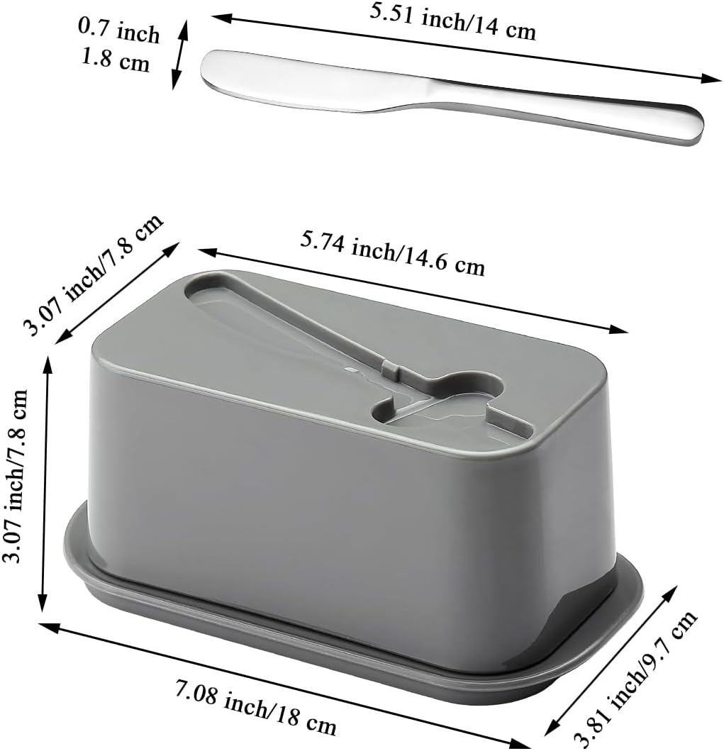 Evanda Butter Dish with Lid for Countertop and Refrigerator Door Shelf with Butter Spreader Knife, Butter Keeper, Plastic Butter Holder Tray Container for West/East Coast Butter