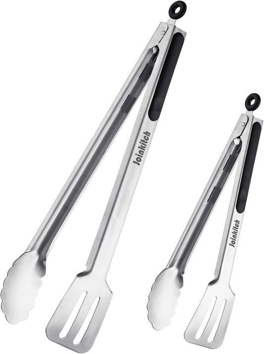 16-inch & 12-Inch Grill Tongs for Cooking BBQ Heavy Duty Extra Long Grilling Tongs, Premium Set 2 pack
