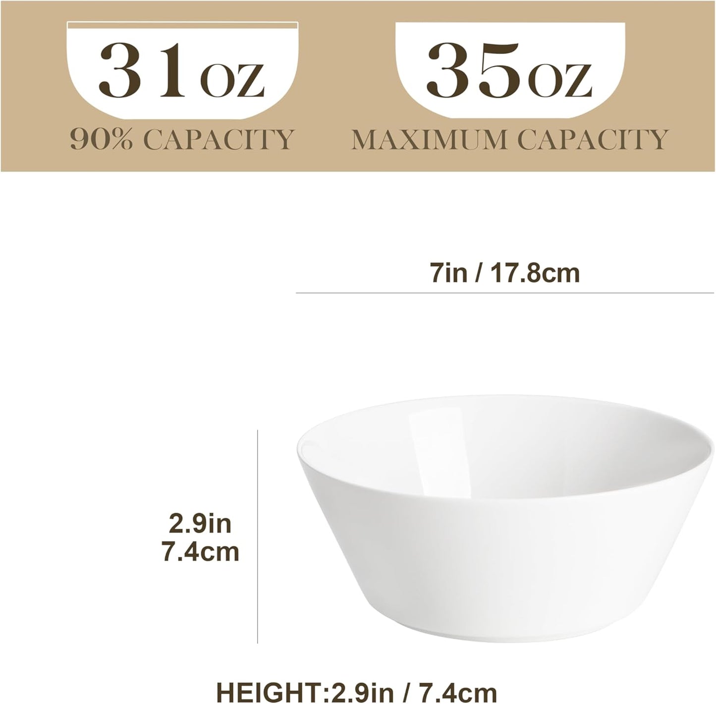 MALACASA 35 OZ Soup Bowls, White Porcelain Bowls Set of 4, Deep Bowls for Kitchen, Large Ceramic Bowls for Soup, Cereal, Salad, Ramen and Fruit, Dishwasher & Microwave Safe, Series Regular
