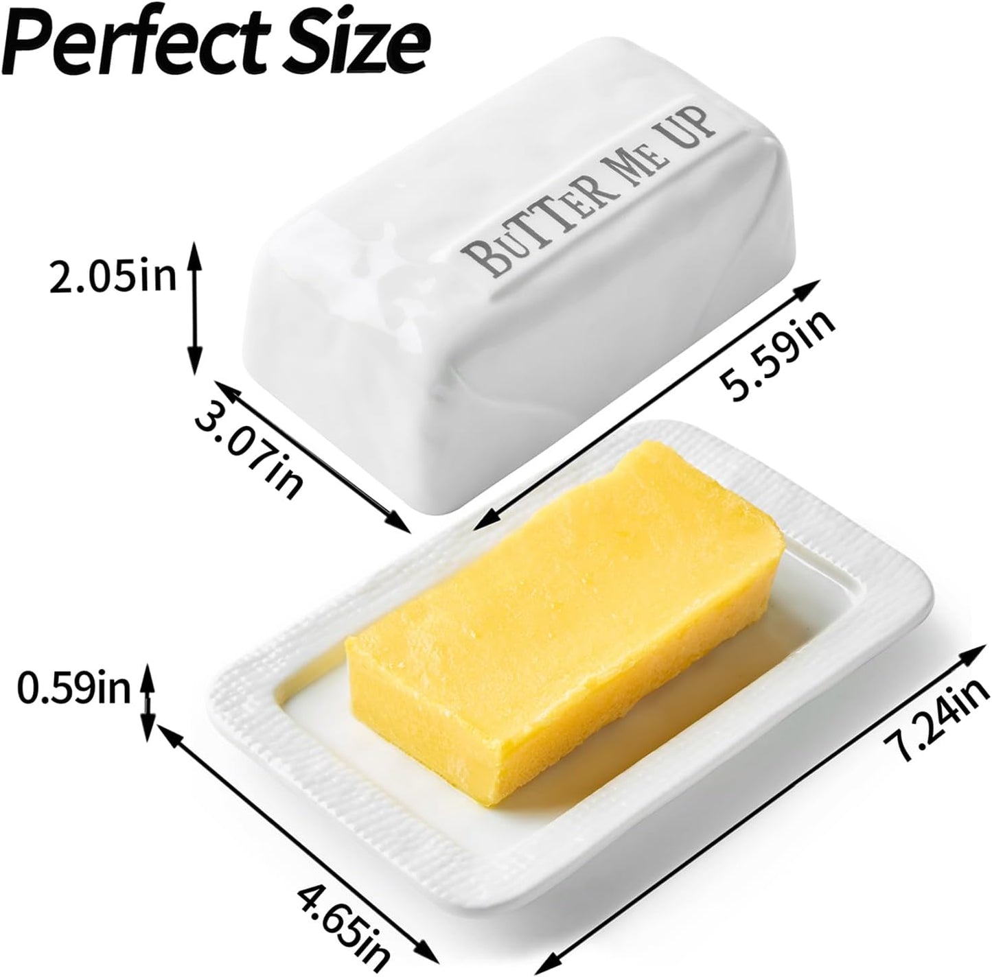 Butter Dish with Lid for Countertop, 7.2" x 4.7" Ceramic Butter Keeper Container, White Butter Holder Tray for East West Coast Butter Stick, Microwave & Dishwasher Safe