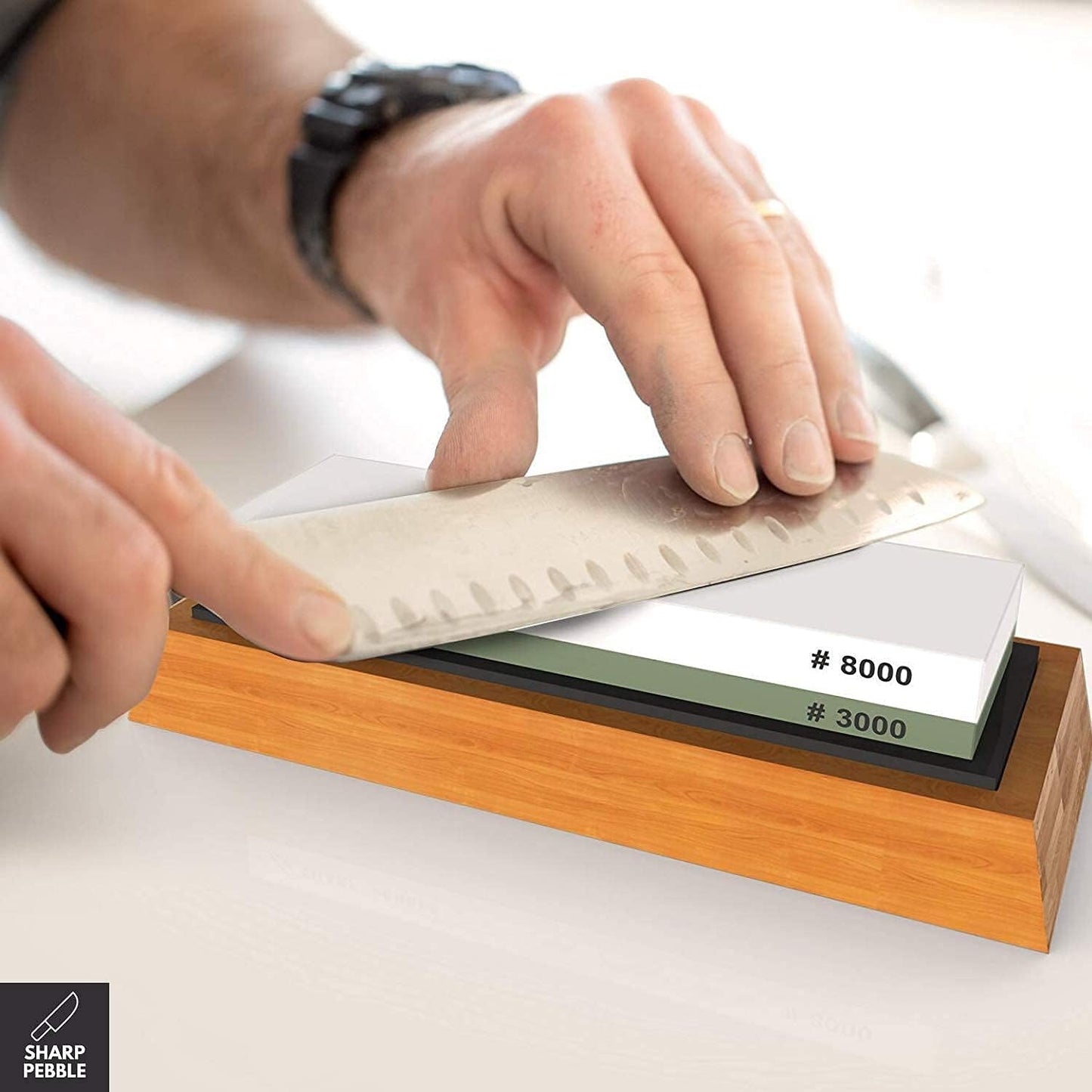 Sharp Pebble Knife Sharpening Stones Kit with 400/1000 and 3000/8000 Grit with Flattening Stone