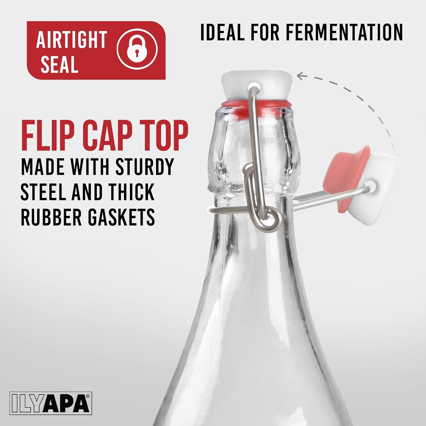 Ilyapa 16 oz Clear Flip Top Glass Beer Bottles for Home Brewing, Set of 12 Heavy Duty Glasses