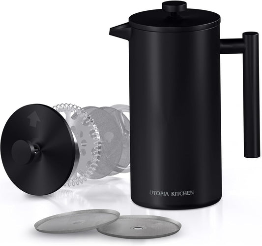 Utopia Kitchen Stainless Steel French Press Coffee Maker 12 Oz, French Press Tea Maker, Cold Brew Portable Travel Coffee Presses, Tea Press Gifts Black