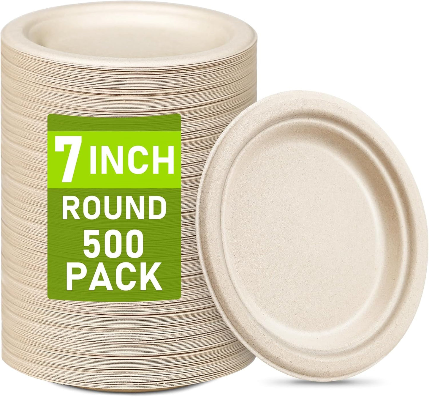 Small Compostable Brown Paper Plates - 7 inch, 500 Count, Biodegradable, Eco Friendly, Sturdy Dessert Plates