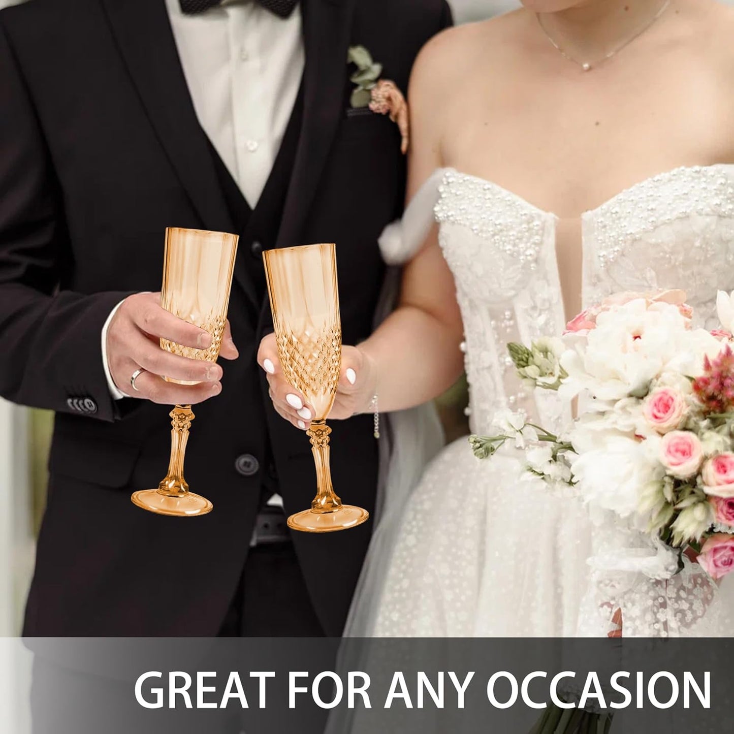 Plastic Champagne Flutes, 24PCS Gold Plastic Wine Glasses Goblets Reusable Champagne Flute for Weddings, Bachelor Parties, Toasting, and Events(24, Gold)