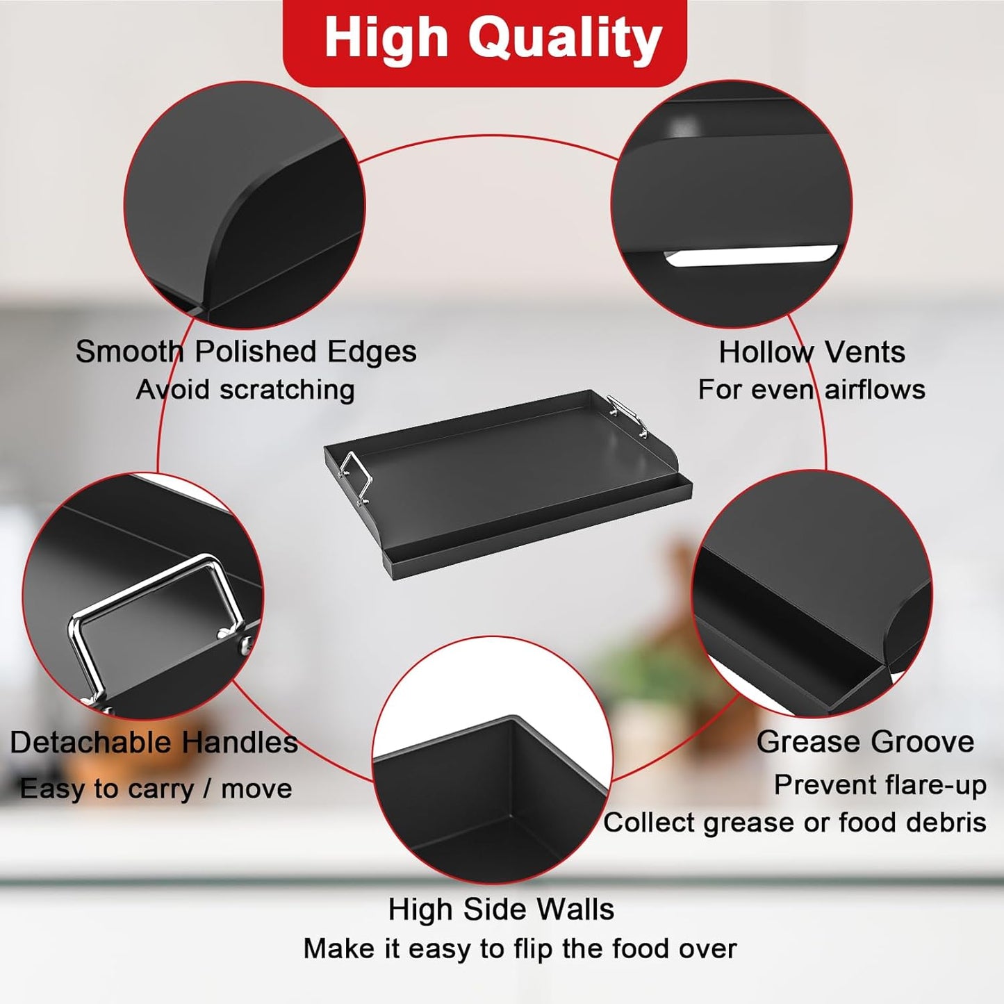 Universal Griddle 25"x16" Insert for Electric/Charcoal/Gas Grills, Nonstick Skillet Plate Teppanyaki for Party Outdoor Cooking Camping Tailgating,Carbon Steel Flat Top Griddle Plate with Grease Groove