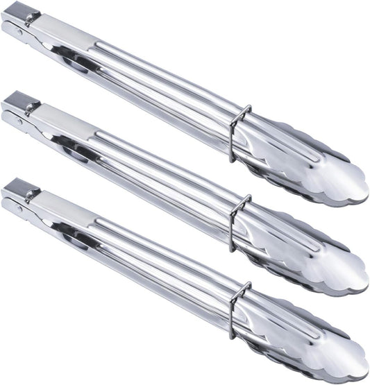 Stainless Steel Serving Tongs Grilling Tongs for Cooking Camping Barbecue (12-Inch 3 Pieces)