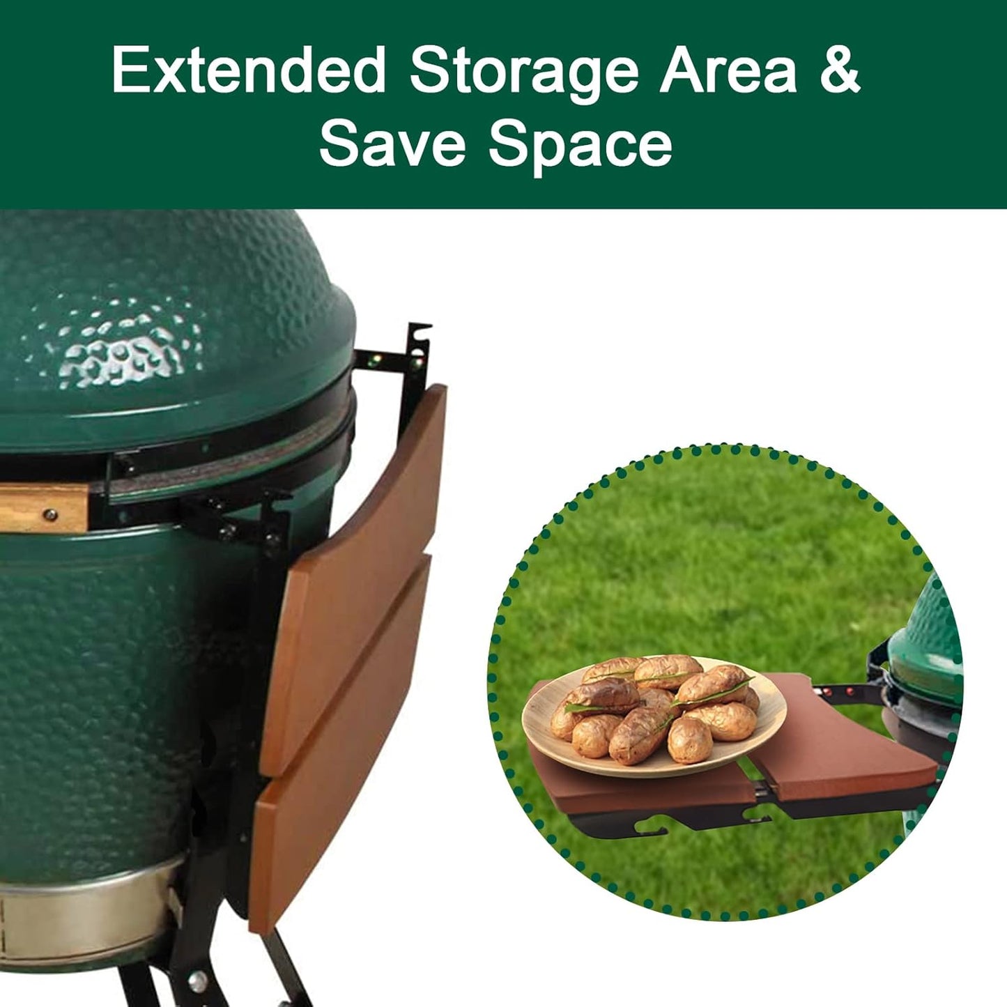 Side Shelves Big Green Egg Accessories, Composite 2 Slat Egg Mates for Medium Big Green Egg with Folding Side Shelves Replacement Parts Grill & Smoker Accessories