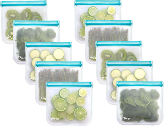 (re) zip 10-Pack Reusable Sandwich Lunch Bags | BPA-Free, Food Grade, Leakproof, Freezer Safe, Dishwasher Safe, Travel Friendly | 3.5 Cup / 28-Ounce | Aqua