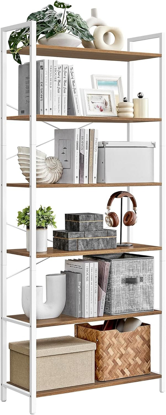 VASAGLE 6-Tier Bookshelf, Bookcase with Steel Frame, Book Shelf for Living Room, Home Office, Study, 11.8 x 31.5 x 73.2 Inches, Industrial Style, Honey Brown and Cloud White ULLS082K01
