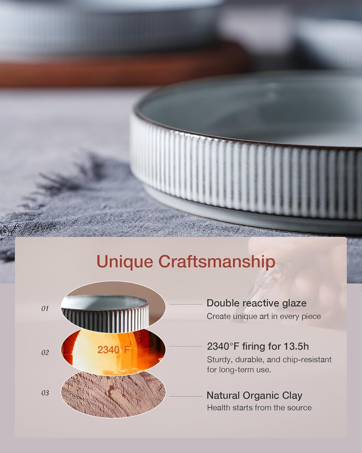 famiware Star 8.25" Pasta Bowls, Large Dinner Bowls Set of 6, Salad Bowl Plates, Shallow Bowls for Eating, Smoky Blue