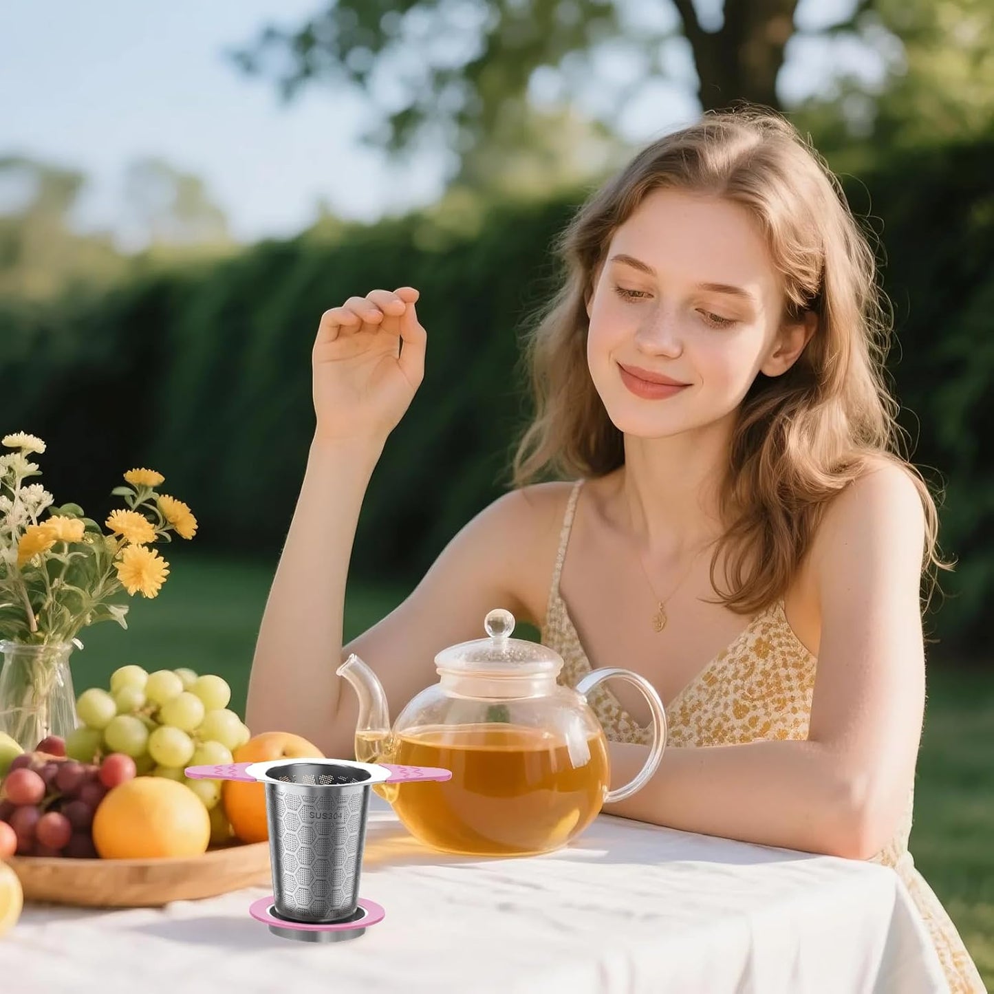 Tea Infuser for Loose Leaf Tea,18/8 Stainless Steel Tea Infuser with Heat Proof Silicone Handles,Extra Fine Mesh Tea Strainers Filter Fine Tea Leaves Effectively,Fits TeaPots/Mugs-Pink
