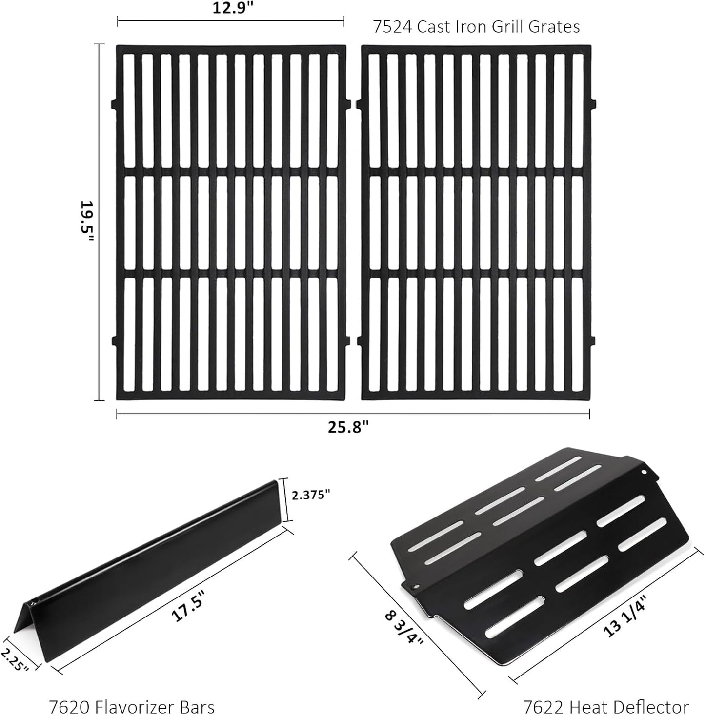 Grill Parts Replacement for Weber Genesis 300 Series E310, E320,E330,S310, S320, S330, EP310, EP320, EP330 with Front-Mounted Control,7620 Flavor Bar 7524 Grill Grates 7622 Heat Deflector