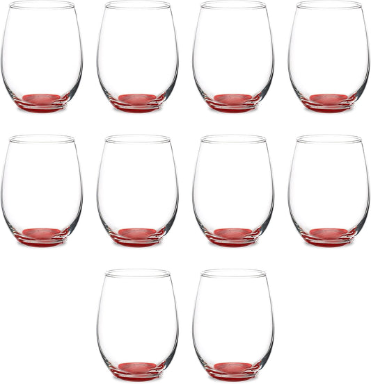 DISCOUNT PROMOS Stemless Wine Glasses in Bulk by ARC Perfection, 15 oz, 10 Pack, Red or White Wine Glass Set, Red