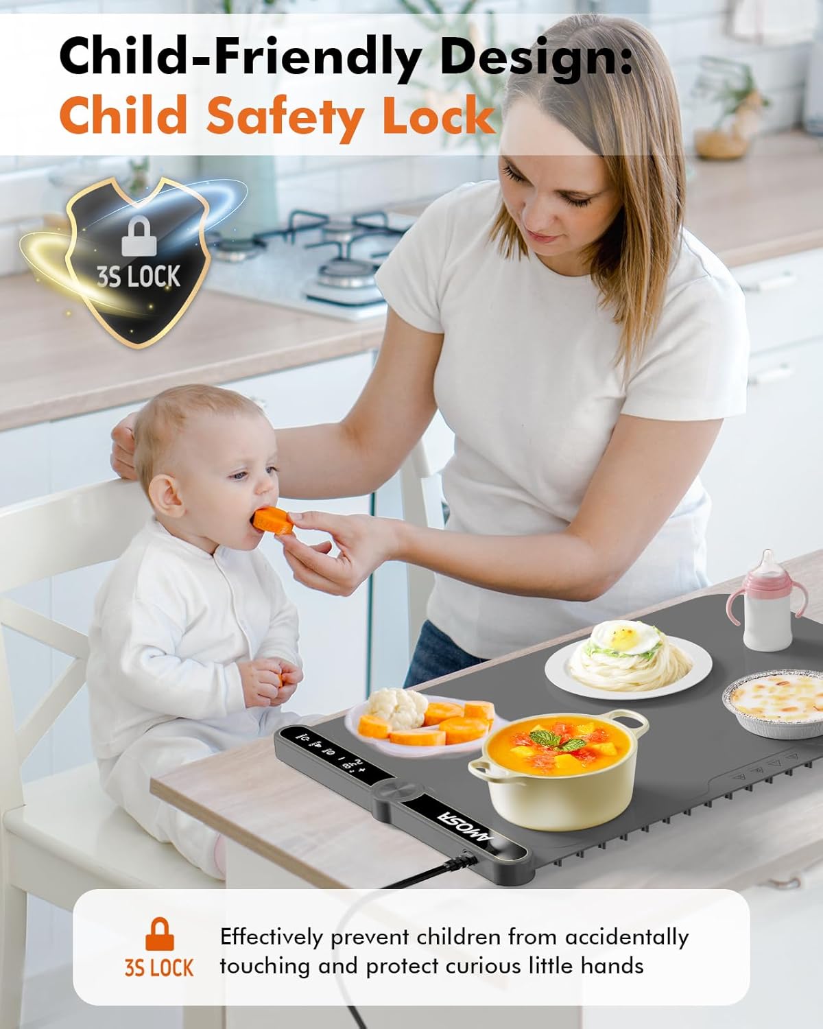 Warming Mat for Food, Fast Heating Electric Food Warmers with 9 Level Temperature and 6 Hours Timer, Large Roll Up Silicone Food Heating Mat, Portable Warming Trays for Buffets Party (Grey)