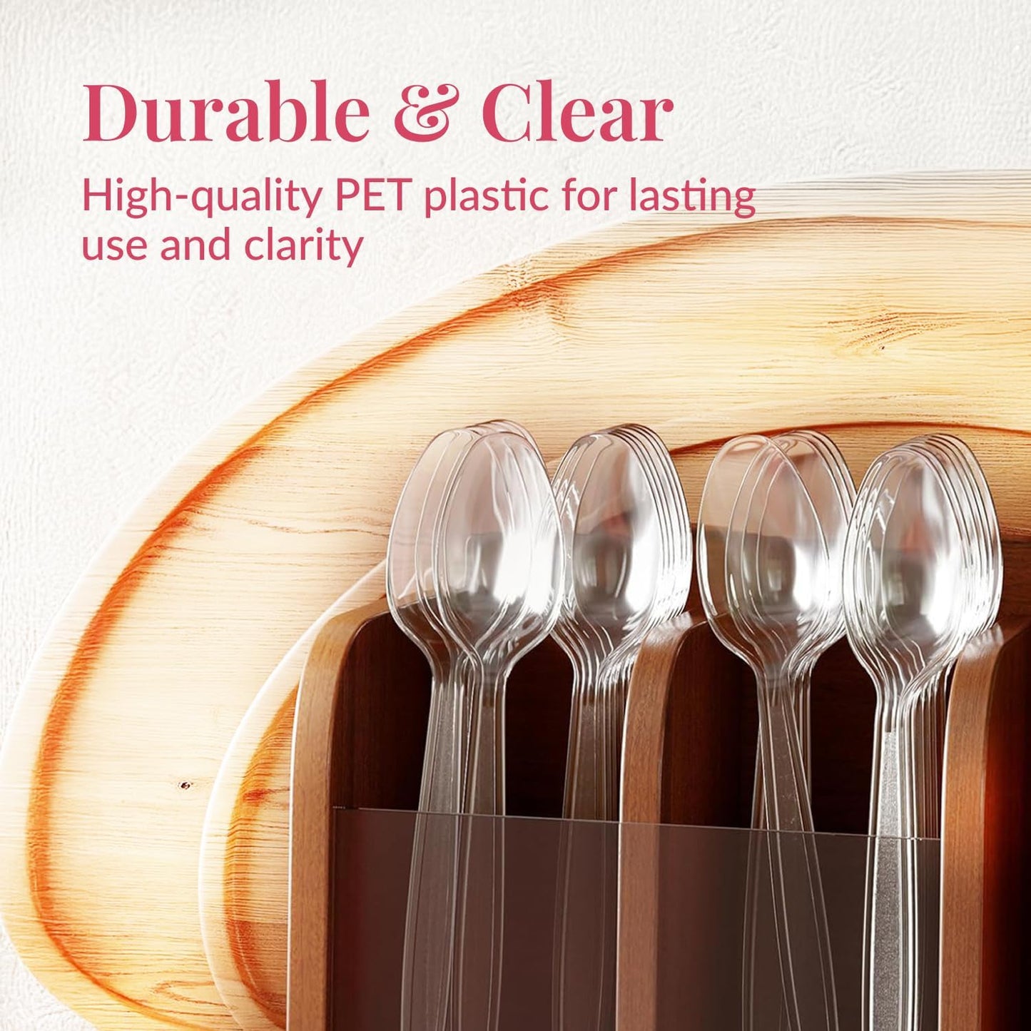 Prestee 500 Clear Plastic Spoons - 6 Inch Disposable Spoon Bulk Pack - Heavy Duty Cutlery for Events - Clear Plastic Spoons 500 Count - Disposable Silverware for Parties and Gatherings