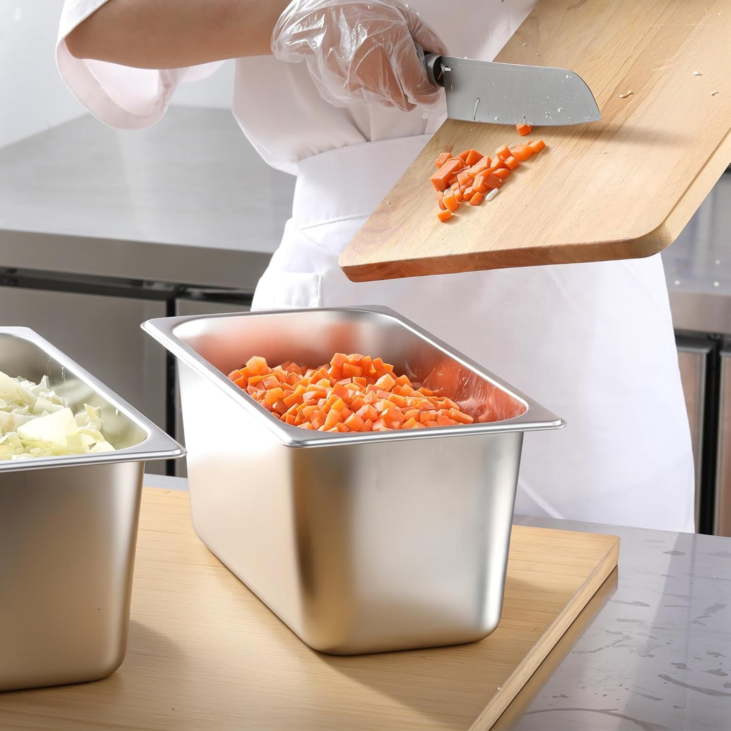 1/3 Size Steam Table Pan with Lid 6 Inch Deep Hotel Pan Commercial Stainless Steel Food Pan with Cover 6 Pack Chafing Pans for Buffet Party and Restaurant Supplies