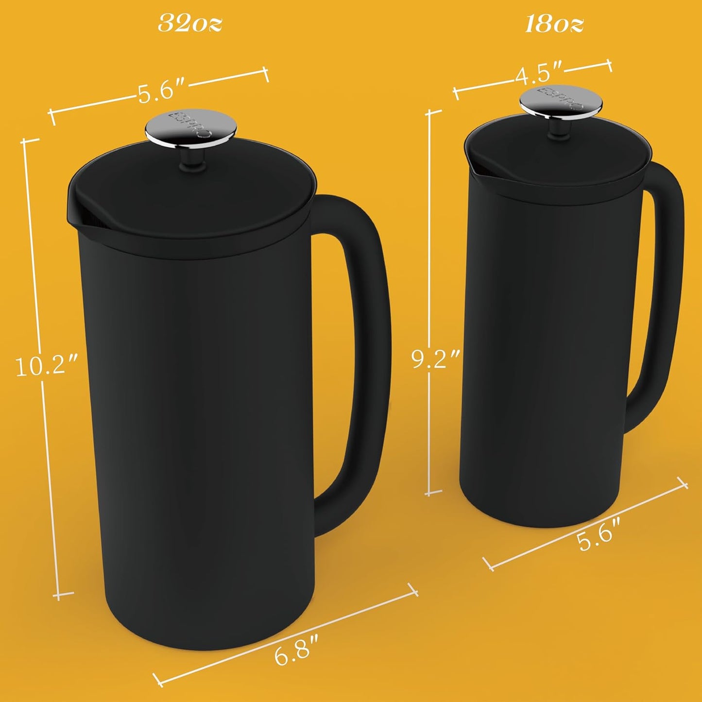 ESPRO P7 French Press Coffee Maker - Double-Walled Stainless Steel Insulated with Micro-Filter, 18 Ounces, Matte Black