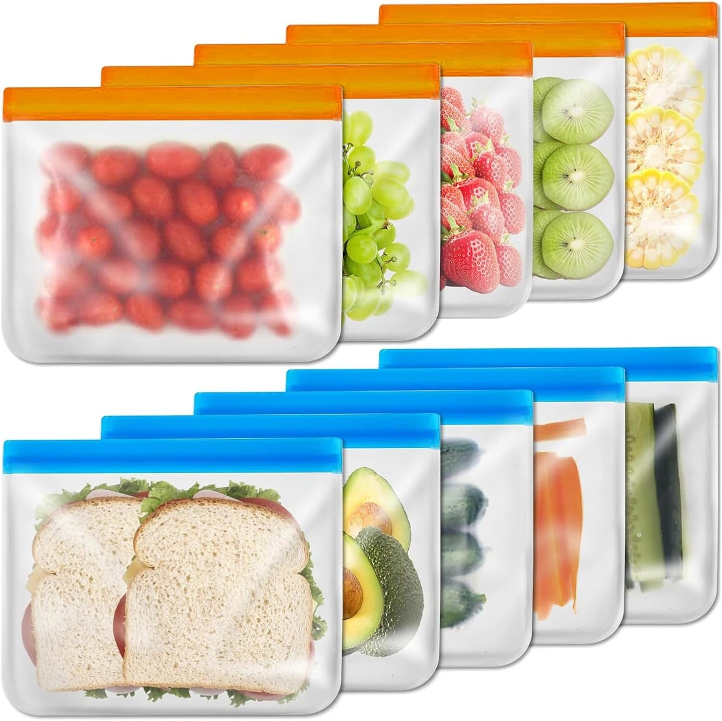 10 Pack Reusable Sandwich Bag Dishwasher Safe, Silicone Leakproof Reusable Freezer Bags, BPA Free Reusable Food Storage Bags for Candy, Snack, Cereal, Travel Items, Home Organization