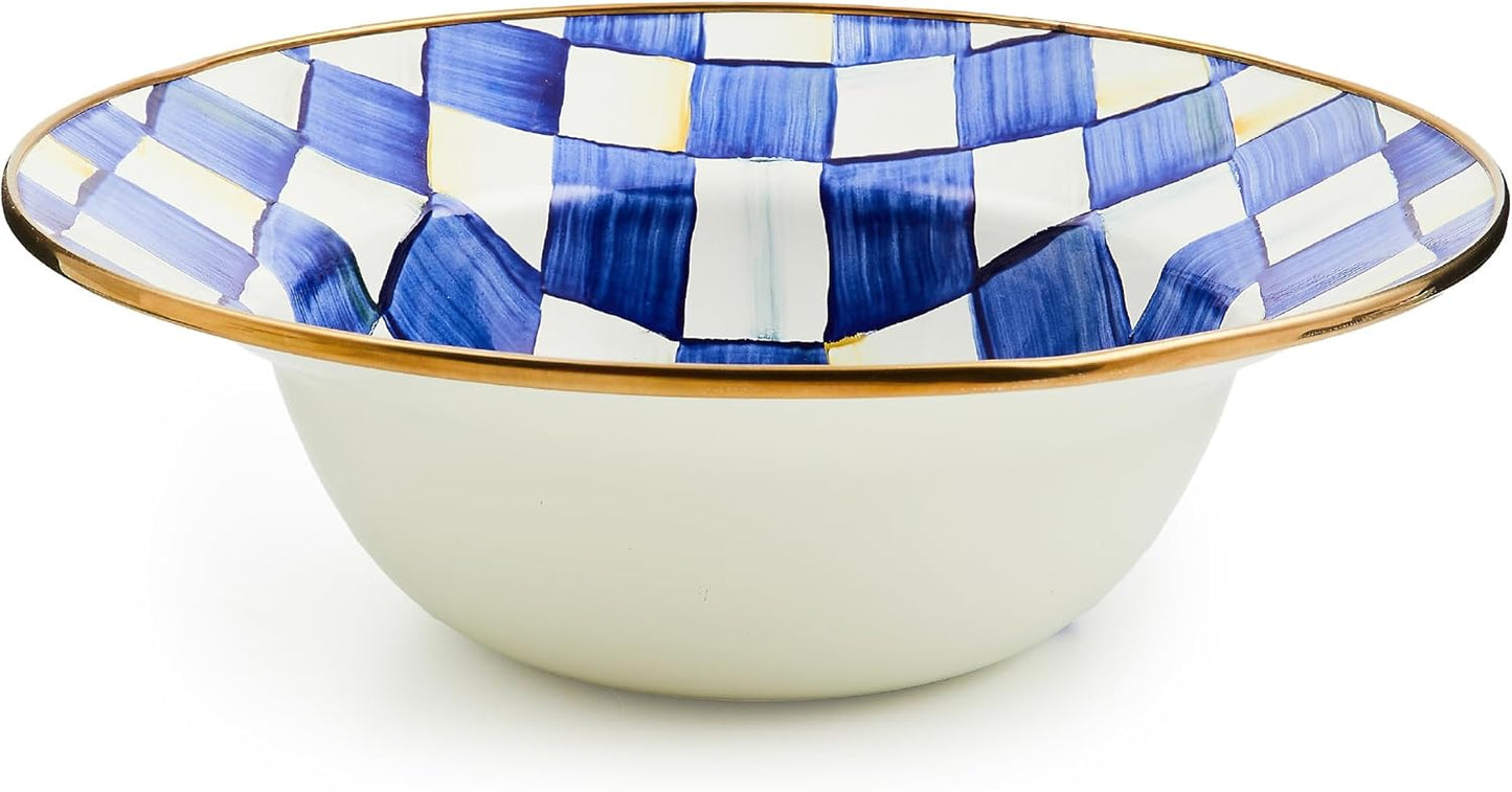 MACKENZIE-CHILDS Enamel Serving Bowl, Enamel Serveware Bowl, 12 Inches, Blue-and-White Royal Check