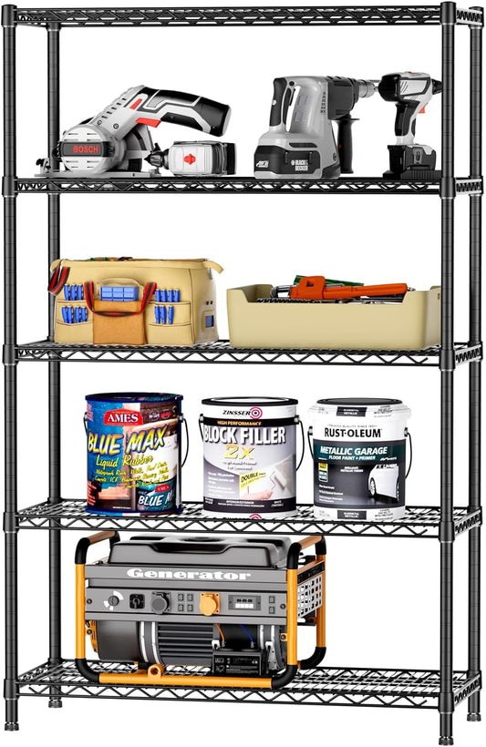 SINGAYE 5 Garage Heavy Duty Shelving Unit Kitchen Pantry Close Home Organizers and Storage Bathroom Shelf Laundry Room Organization Industrial Book Metal Wire Adjustable Shelves