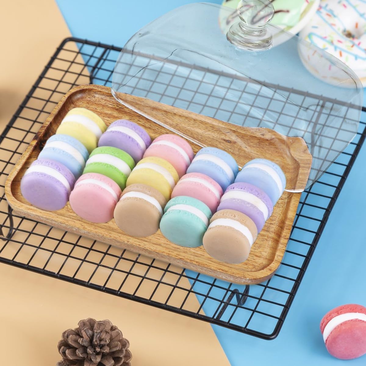 Glass Butter Dish with Lid Clear Glass Butter Keeper Container for Butter, Cream Cheese, and Dessert Cake（Acacia）