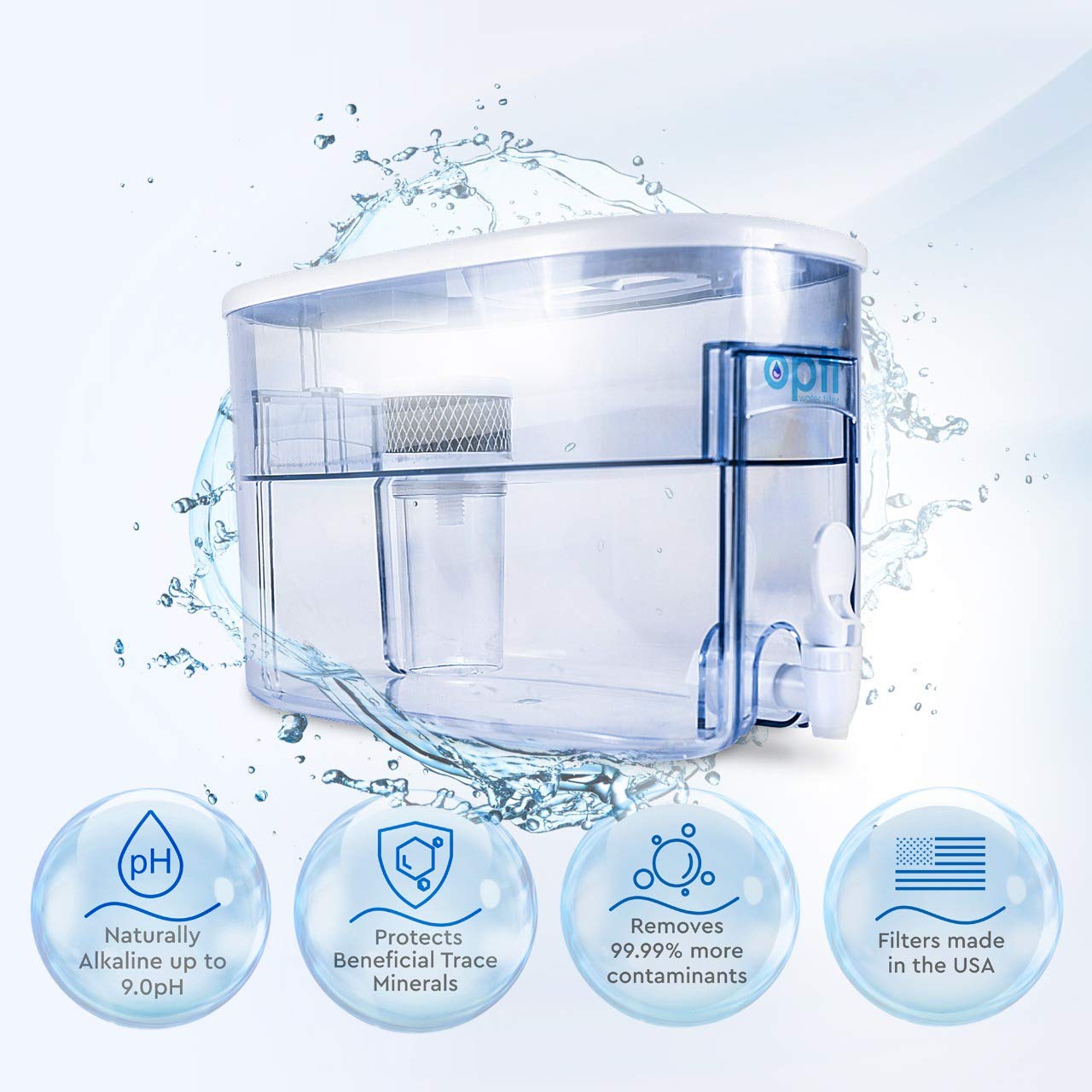 Alkaline Water Filter Pitcher OPTI Chill Refrigerator Filter Purification Water Unit Dispenser Naturally Enhances Alkalinity up to pH-9.0 Removes up to 99.99% of Harmful Contaminants and Free Radicals