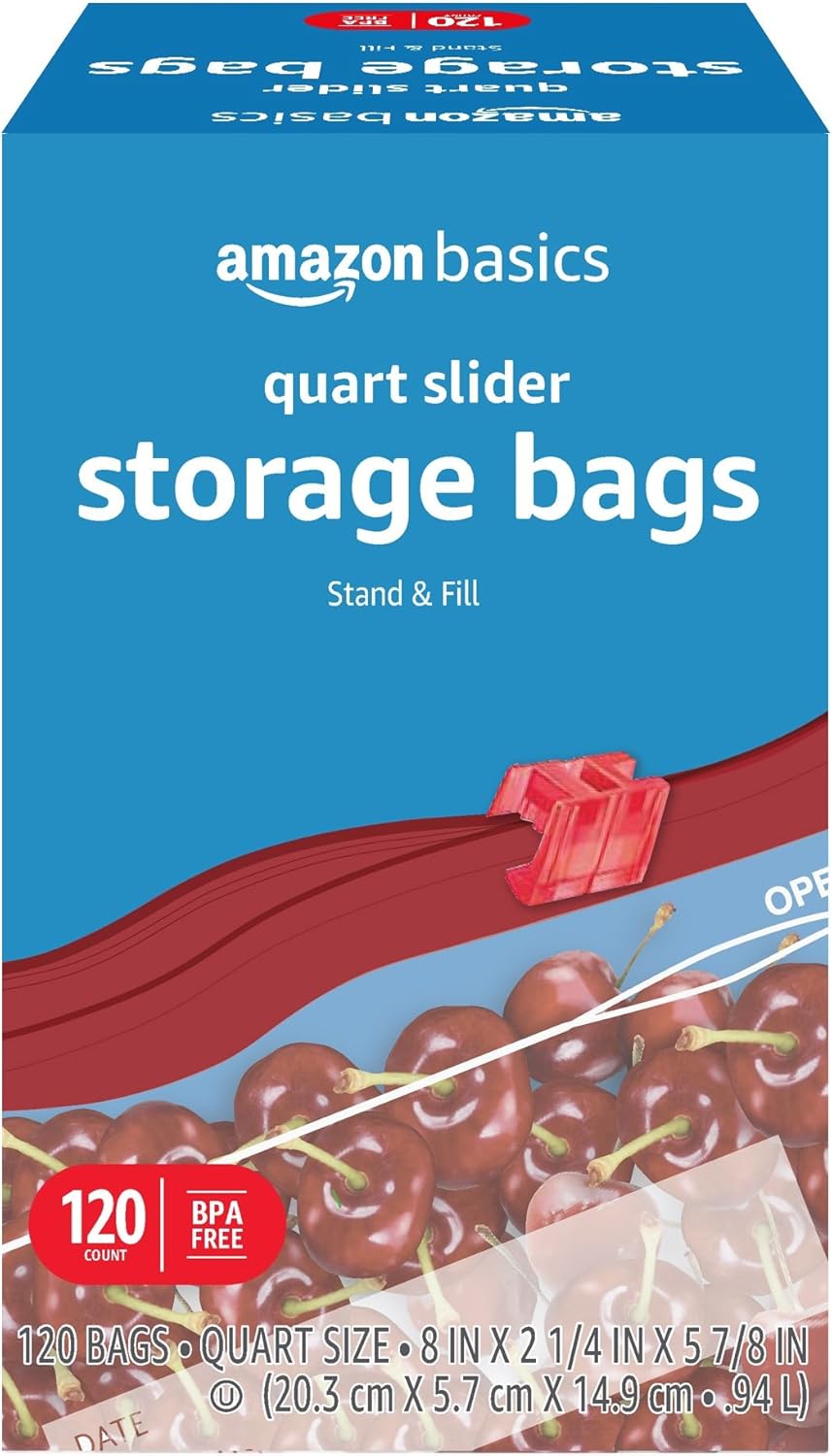 Amazon Basics Slider Quart Food Storage Bags, BPA Free, 120 Count (Previously Solimo)