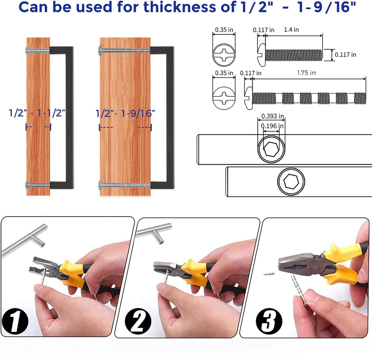 Ravinte 5 Pack Solid 6-1/4 Inch Center to Center Slim Square Bar Drawer Handles Kitchen Cabinet Hardware Matte Black Pulls