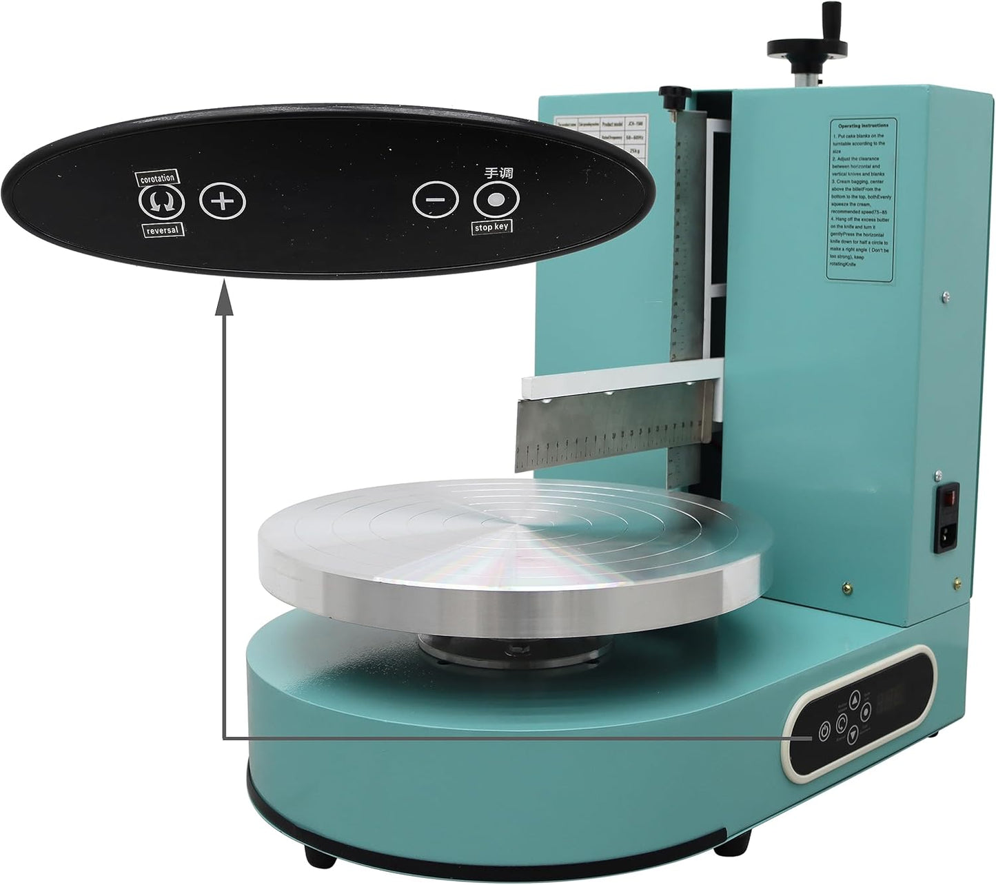 TECHTONGDA Cake Decorating Coating Machine Cream Spreading Automatic Frosting Turntable with Graduated Scraper 60-320RPM Rotating Speed for 6-14inch Cakes Green