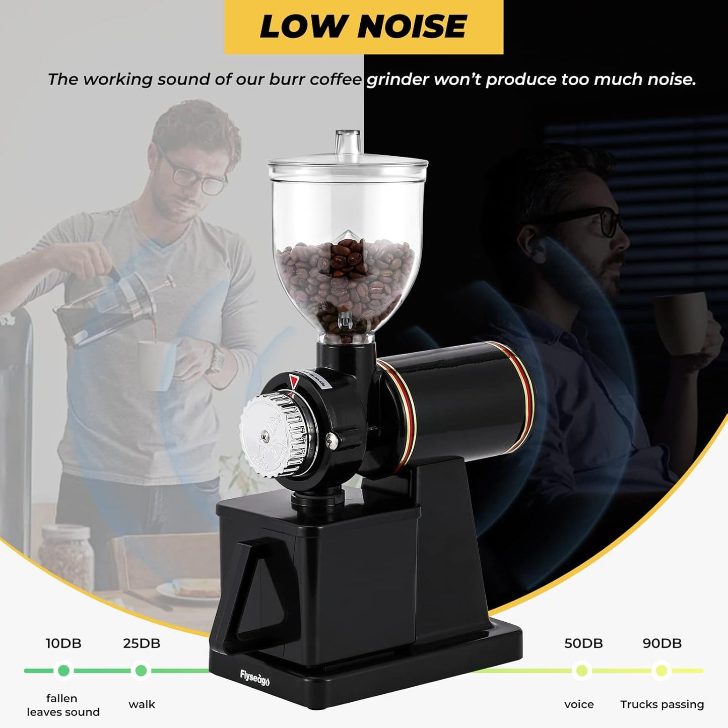 Burr Coffee Grinder Electric Espresso Grinder Commercial & Homeuse Silent Small Coffee Bean Grinder with Hopper Adjustable Grind, With Brush, Spoon, Black