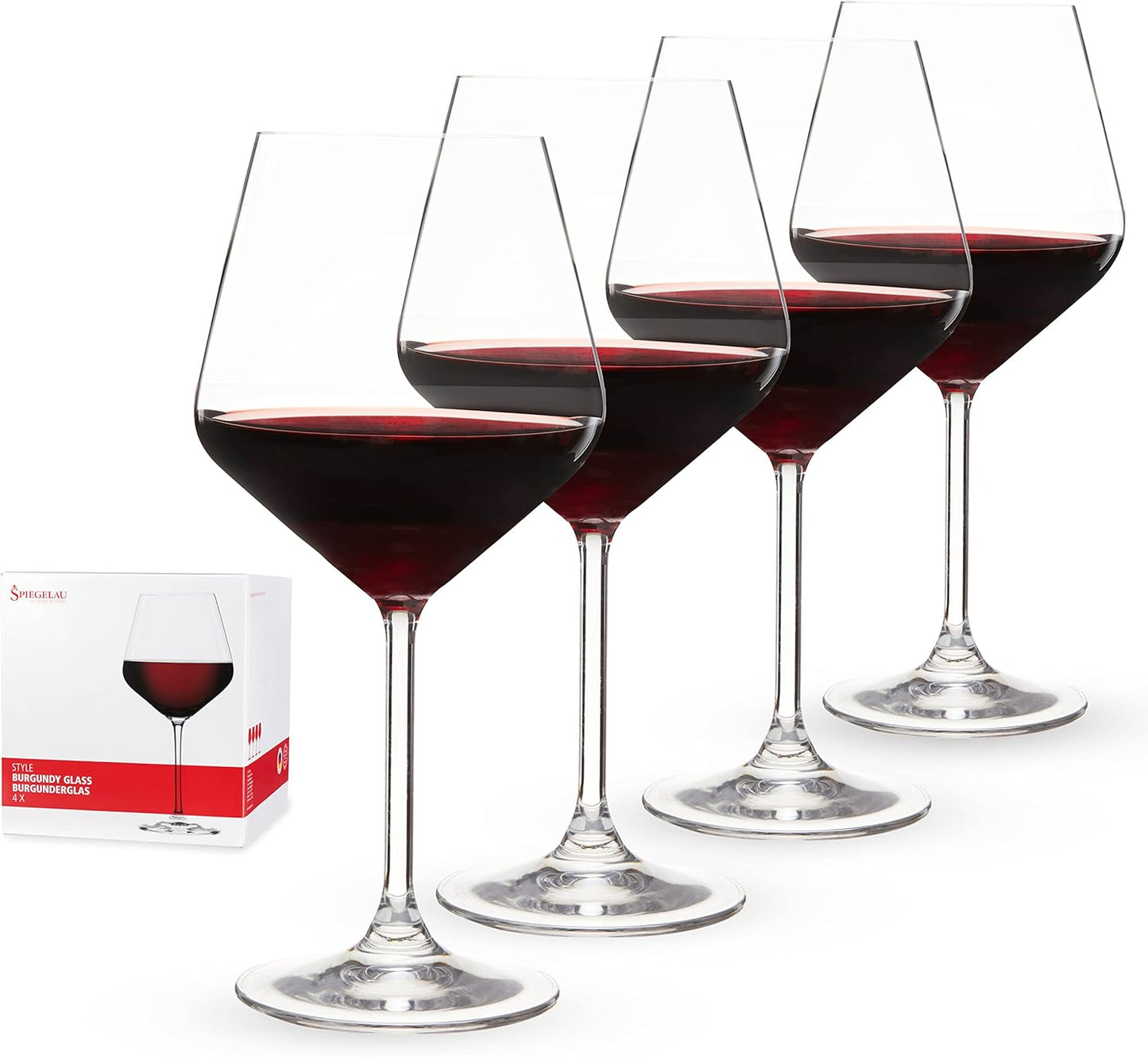 Spiegelau Style Burgundy Wine Glasses Set of 4 - European-Made Crystal, Classic Stemmed, Dishwasher Safe, Professional Quality Red Wine Glass Gift Set - 22.6 oz