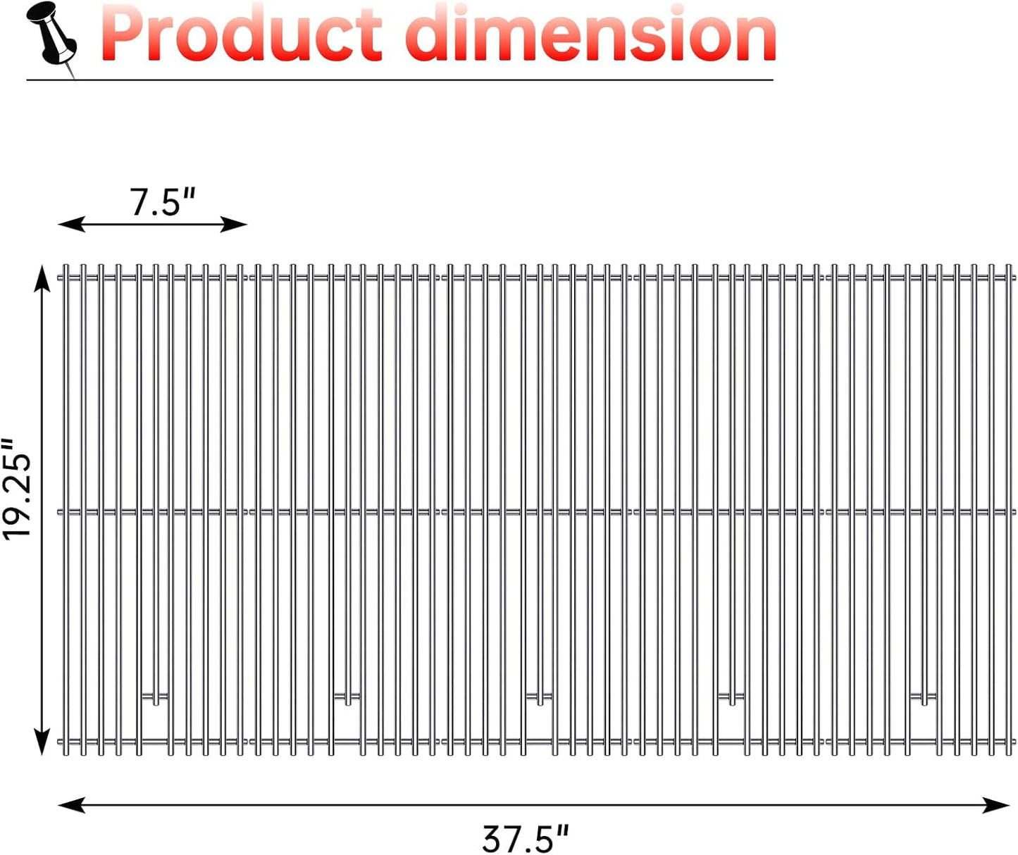 9MM 16517 Grill Grates Replacement for Bull Grill Replacement Parts, BBQ Bull Brahma 5 Burner 57568, 57569, 57568CE, 19” Lion Premium 40” 4 Burner L90000, 90000, 65073 Stainless Steel Grids