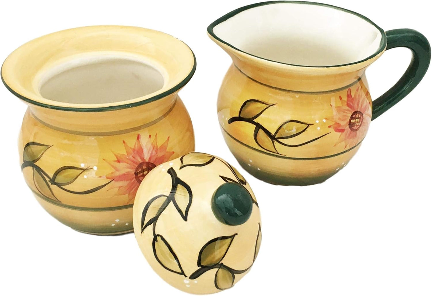 ACK Ceramic Cream and Sugar Set, Sugar Bowl with Lid (Country Sunflower)