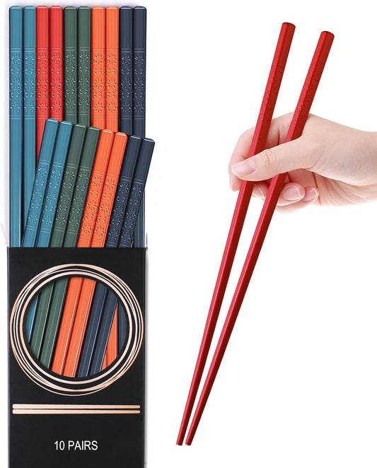 10 Pairs Reusable Fiberglass Chopsticks Dishwasher Safe, GLAMFIELDS Premium Multicolor Japanese Style Chop Sticks for Sushi, Anti-slip, Lightweight, 9 1/2 inches