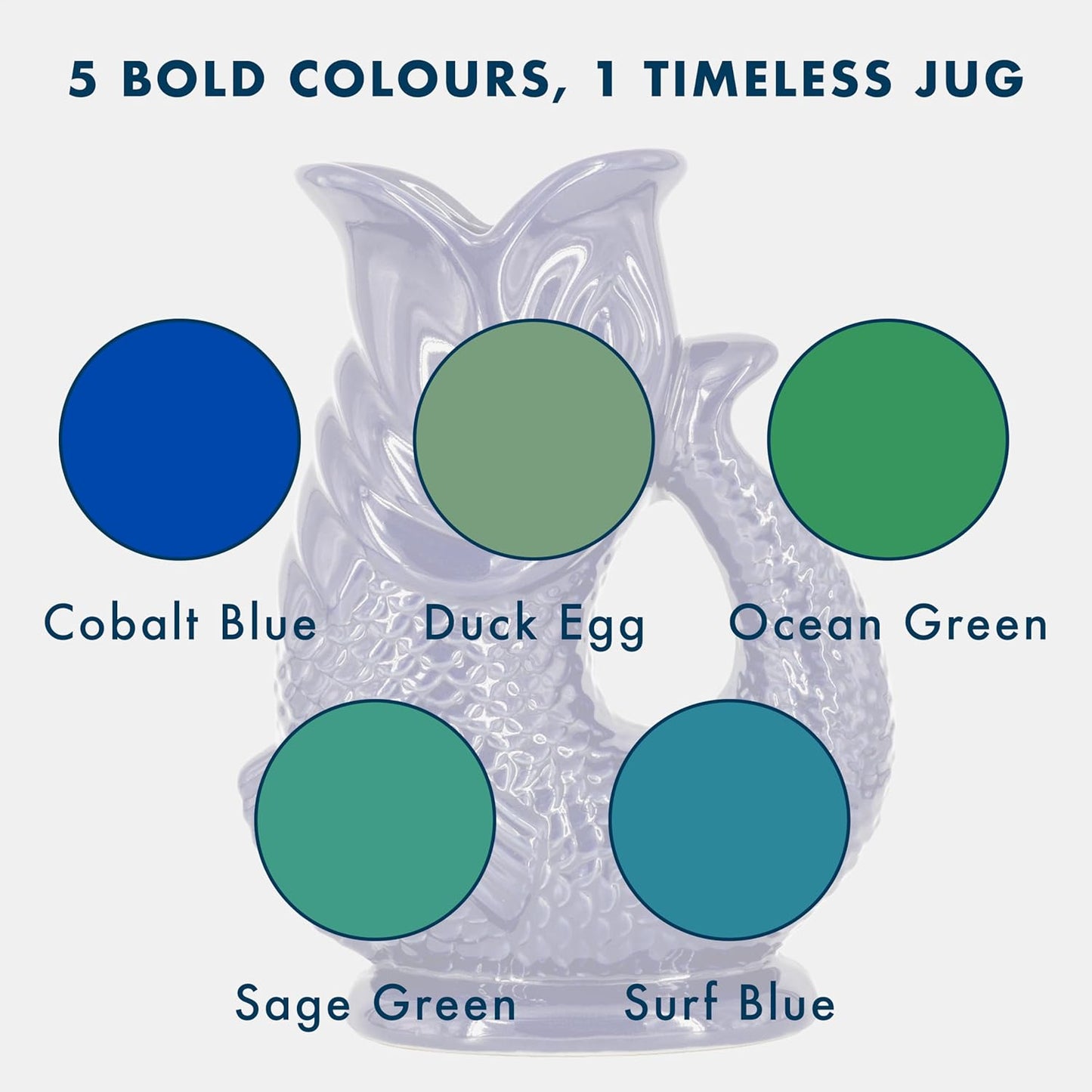 Gurgle Glug Jug The Bubble Jug® Dark Cobalt Blue 50 fl oz 1.5L Litre Extra Large Pitcher - Fish Shaped Jug - Decorative Ceramic Glugging Cocktail, Water and Gin Vase and Gurgling Carafe Pot