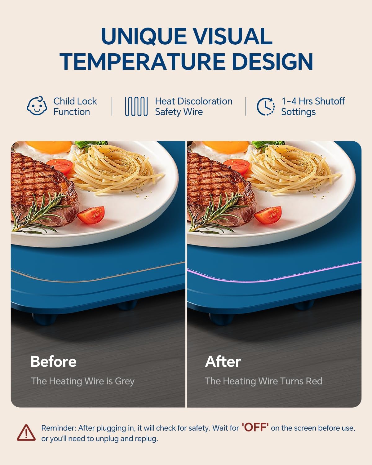 Food Warming Mat, Silicone Heating Tray with 7 Temperature Settings, Quick Full Surface Heating Pad, Thermochromic Line, Kids Lock, Food Warmers for Parties