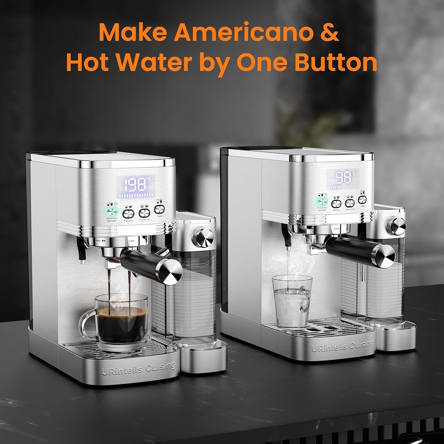 Espresso Machine 20 Bar Cappuccino Latte Machine with Automatic Milk Frother,Temperature Control LED Display StainlessSteel Dual Heat System Coffee Maker with ESE Pod Filter for Home
