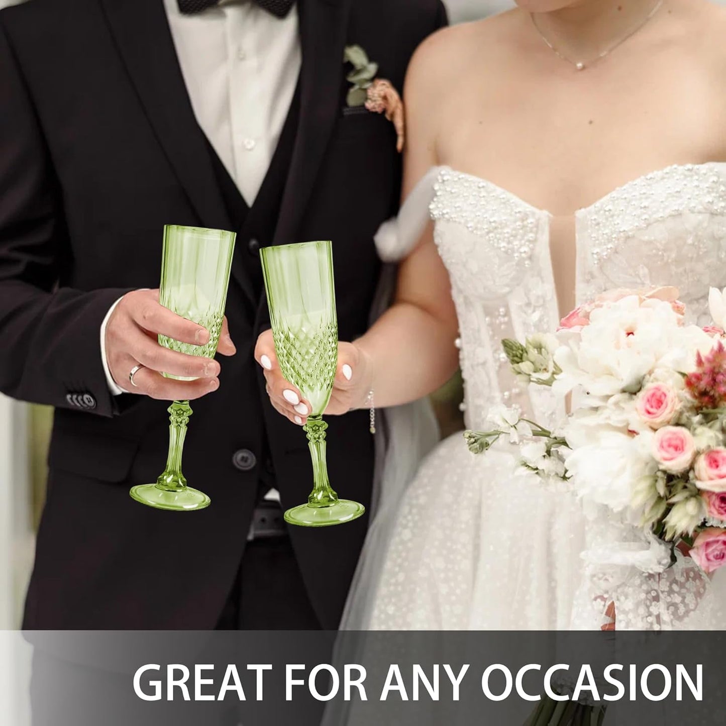 Plastic Champagne Flutes, 48PCS Green Plastic Wine Glasses Goblets Reusable Champagne Flute for Weddings, Bachelor Parties, Toasting, and Events(48, Green)