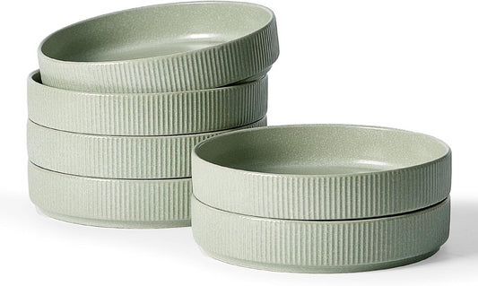 famiware Star 8.25" Pasta Bowls, Large Dinner Bowls Set of 6, Salad Bowl Plates, Shallow Bowls for Eating, Light Green