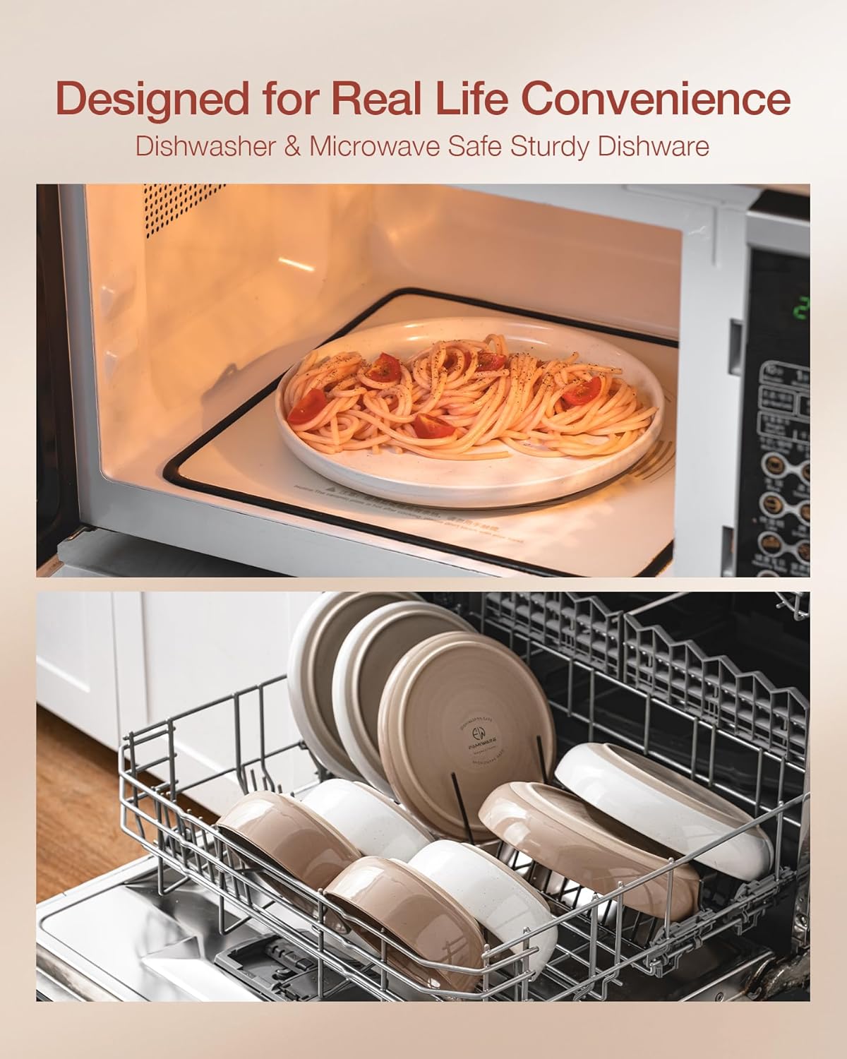 Famiware Milkyway Plates and Bowls Sets, 12 Pieces Stoneware Dinnerware Sets, Dishes Set for 4, White & Cinnamon Brown