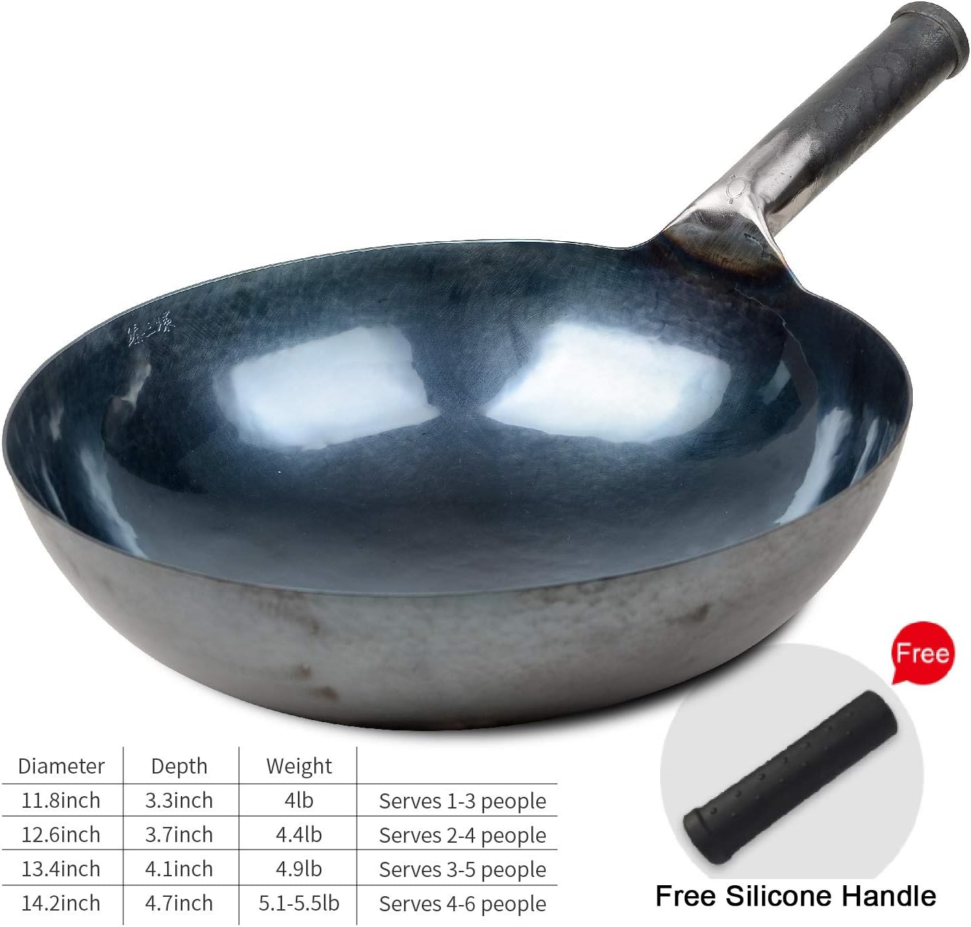 臻三环 ZhenSanHuan Chinese Hand Hammered Iron Woks and Stir Fry Pans, Non-stick, No Coating, Carbon Steel Pow (36CM, Blue Black - Seasoned)